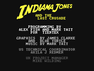 Indiana Jones and the Last Crusade title screen for Commodore 64